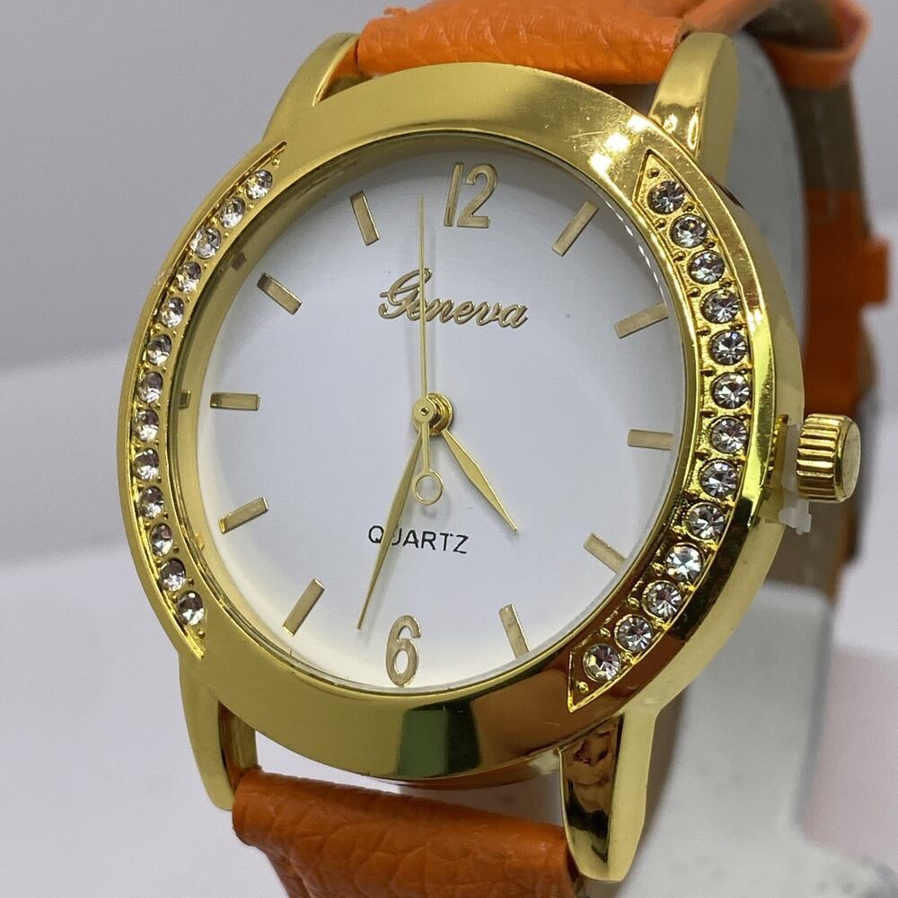 Geneva Womens Rhinestone Colorful Leather Quartz Fashion Watch New Battery Works